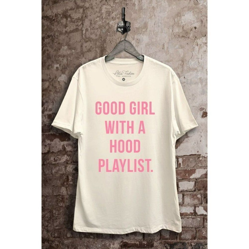 Good Girl with a Hood Playlist Graphic Tee Boho Western Country Vintage Music